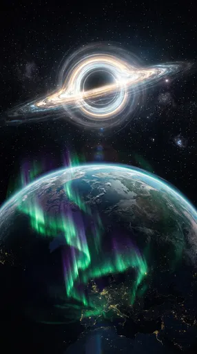 Planet With Aurora Below Glowing Black Hole