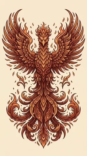 Ornate Heraldic Phoenix Rising in Flames