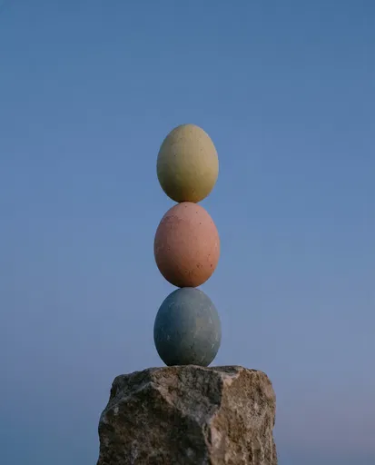 Stacked Pastel Easter Eggs on Stone