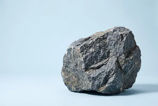 Rugged Gray Boulder on Pale Blue Background