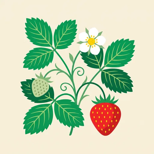 Flat Vector Everbearing Strawberry Plant Illustration