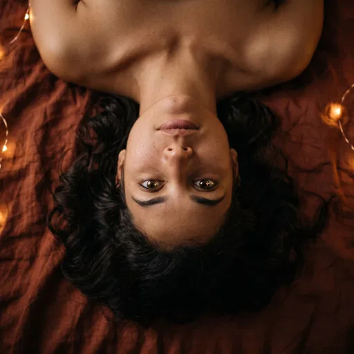 Overhead Portrait of Woman on Terracotta Linen
