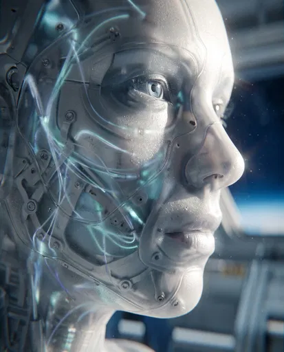 Close-Up of Translucent Humanoid Android Face
