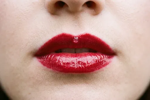 Macro Close-Up of Glossy Red Lips
