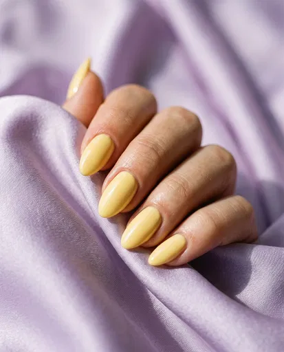 Butter Yellow Almond Nails on Lavender Silk