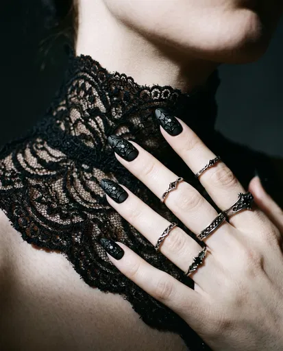 Gothic Matte Black Spiderweb Nail Art