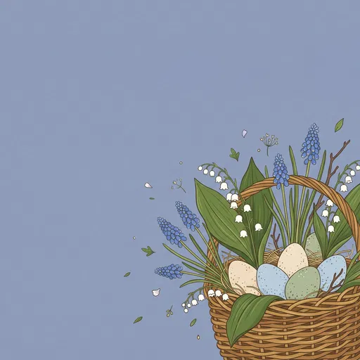 Easter Basket with Spring Flowers Illustration