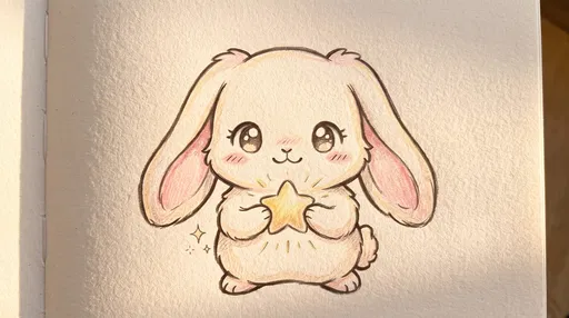 Cute Chibi Bunny Holding Star Sketch