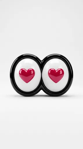Glossy 3D Cartoon Eyes With Heart Pupils