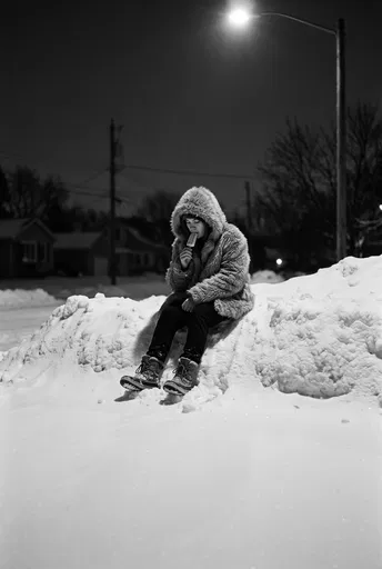 Teenager Eating Ice Pop on Snowbank