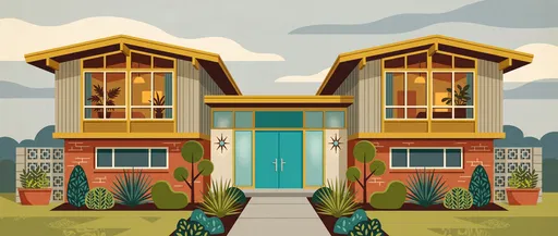 Retro Mid-Century Modern House Illustration