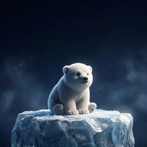 Stylized Baby Polar Bear on Ice Block