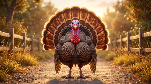 Stylized Turkey on Sunlit Country Lane