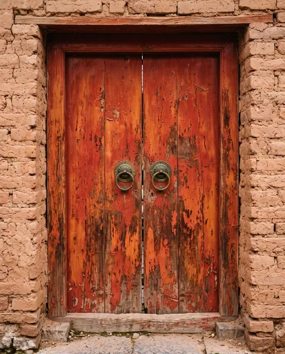 Weathered Red Wooden Double Doors