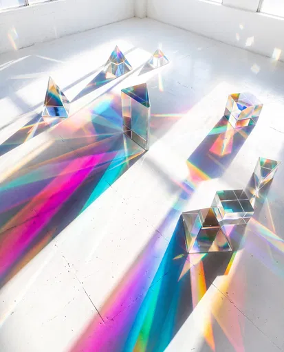 Glass Prisms Casting Rainbow Light Projections