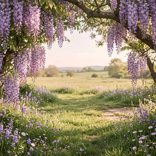 Purple Wisteria Framing Sunny Meadow