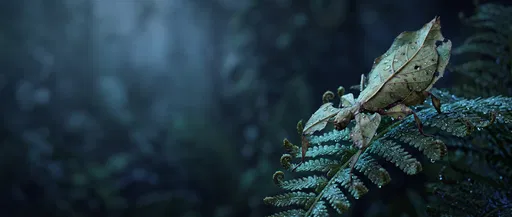 Walking Leaf Insect on Wet Fern