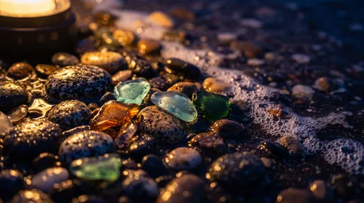 Sea Glass and Wet Pebbles at Night