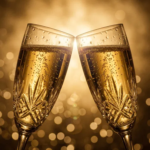 Crystal Champagne Flutes Toasting in Golden Light