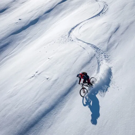 Aerial View of Mountain Biker on Snow