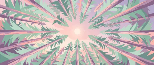 Pastel Pine Trees Looking Up Illustration