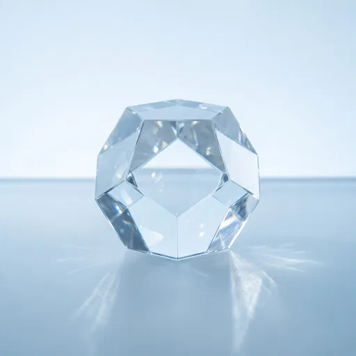 Clear Crystal Polyhedron on Frosted Surface