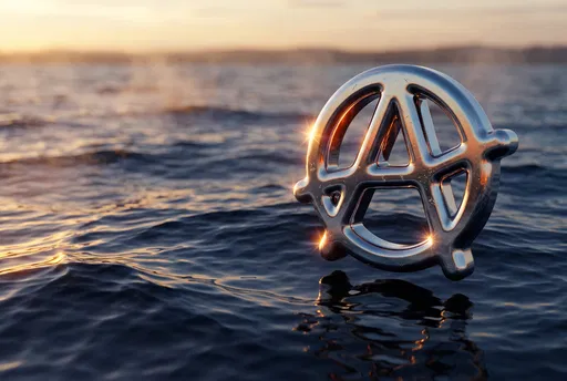 Chrome Anarchy Symbol Hovering Over Water