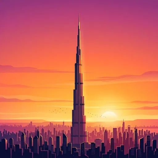 Megatall Skyscraper Above Sunset City Skyline