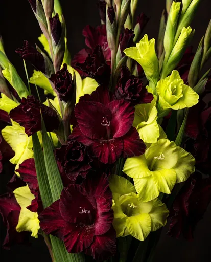 Burgundy and Chartreuse Gladiolus Bouquet