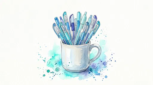 Watercolor Mug with Blue Gel Pens