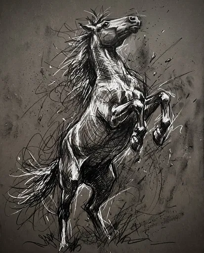 Charcoal and Chalk Rearing Horse Sketch