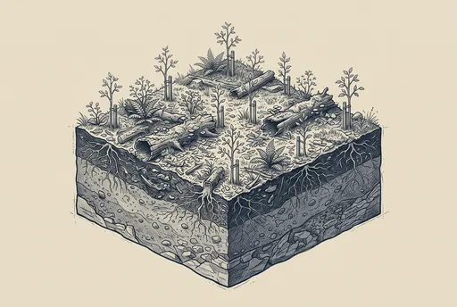 Isometric Reforestation Plot Soil Cutaway Illustration