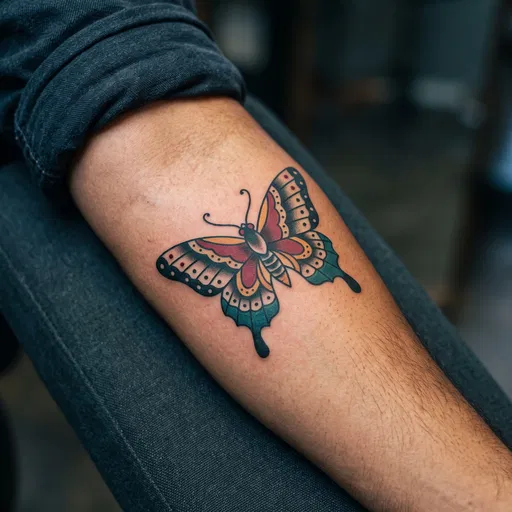 Traditional Butterfly Tattoo on Forearm