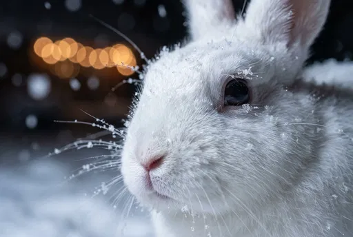 Close-Up of White Rabbit in Snow