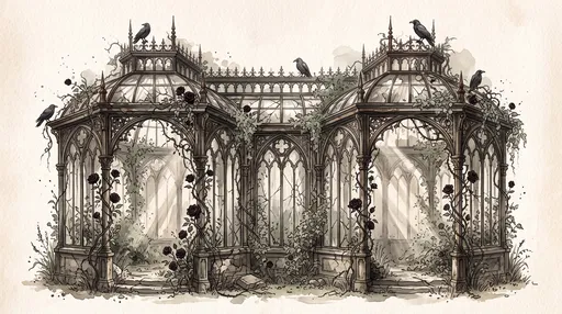 Gothic Victorian Conservatory Watercolor Illustration