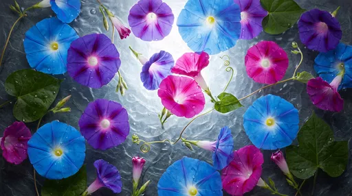 Vibrant Morning Glories Floating on Water
