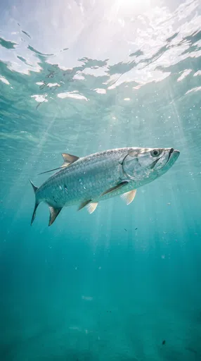 Silver Tarpon Swimming in Clear Water