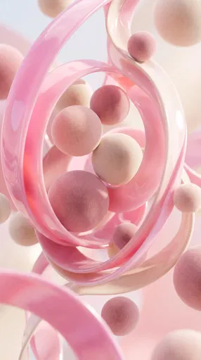 Abstract Pastel Pink Ribbons and Spheres