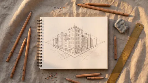 Architectural Perspective Sketch Flat Lay