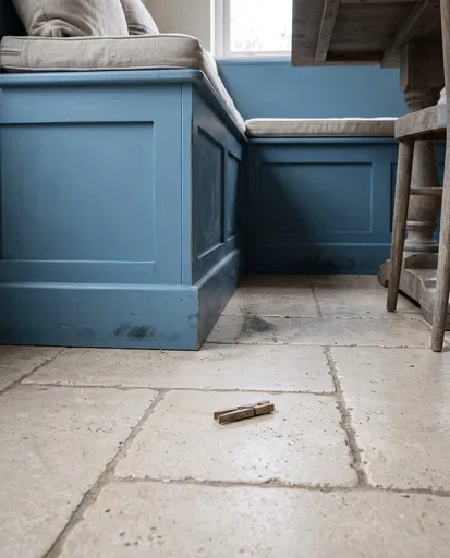Blue Kitchen Banquette and Dropped Clothespin