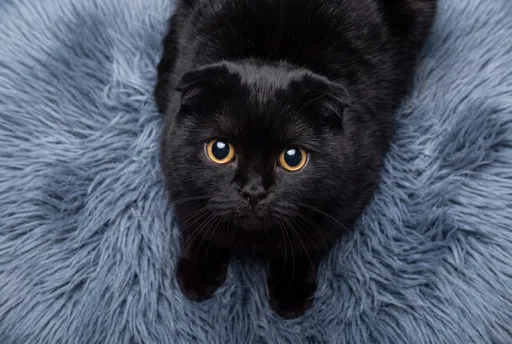 Black Scottish Fold Cat Looking Up