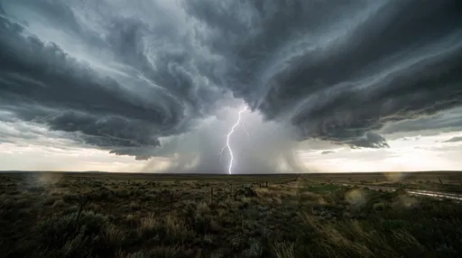 Lightning Bolt Striking Over Dark Prairie Storm