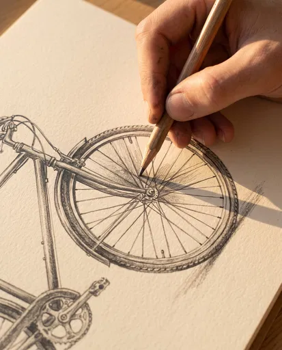 Artist Hand Sketching Bicycle With Pencil