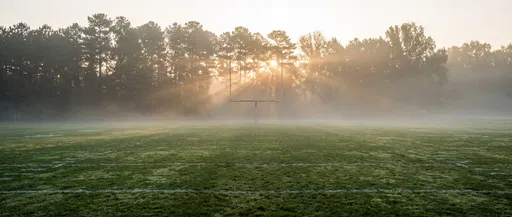 Misty Park Football Field at Sunrise