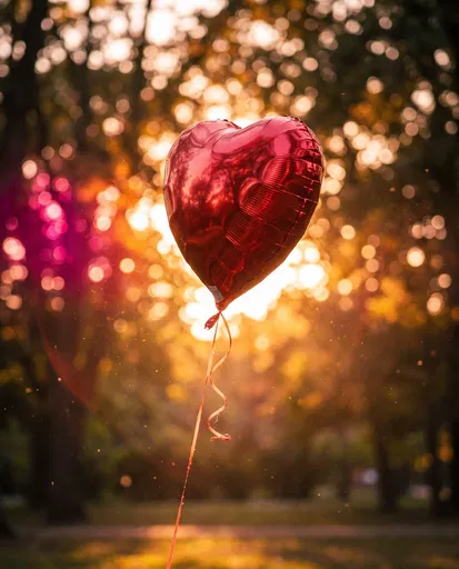 Red Foil Heart Balloon at Sunset
