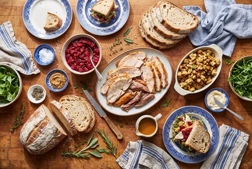 Thanksgiving Leftover Turkey Sandwich Flat Lay