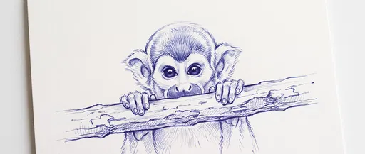 Blue Pen Sketch of Squirrel Monkey