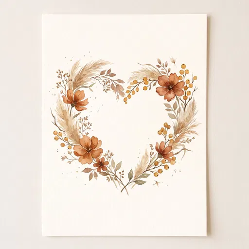 Watercolor Botanical Heart Wreath Illustration