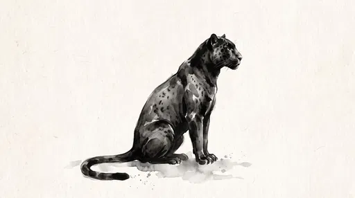 Monochrome Ink Wash Black Jaguar Illustration