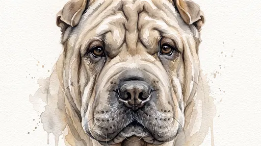 Watercolor Portrait of Fawn Shar Pei